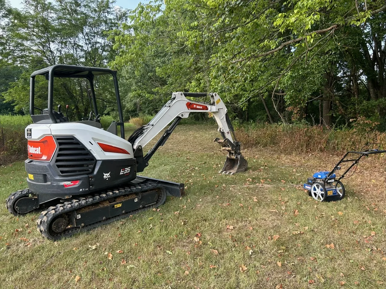 Mini excavator on site