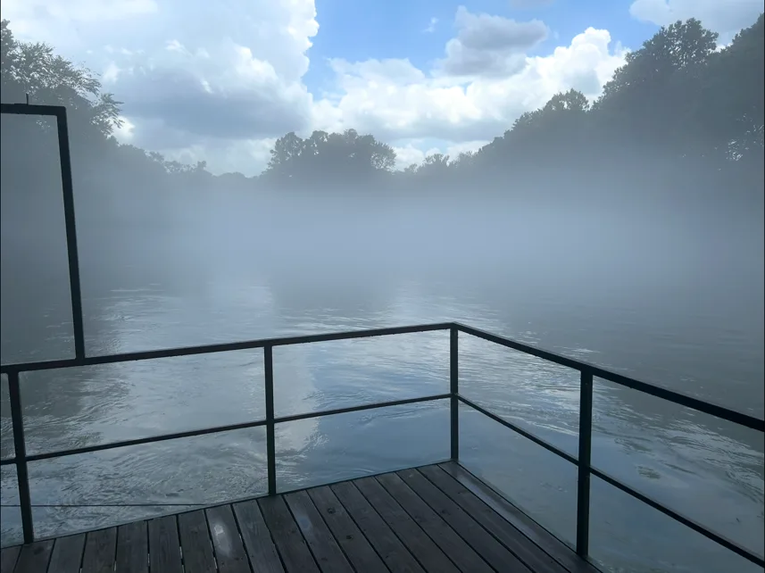 Morning fog over the Little Red River from the campground dock